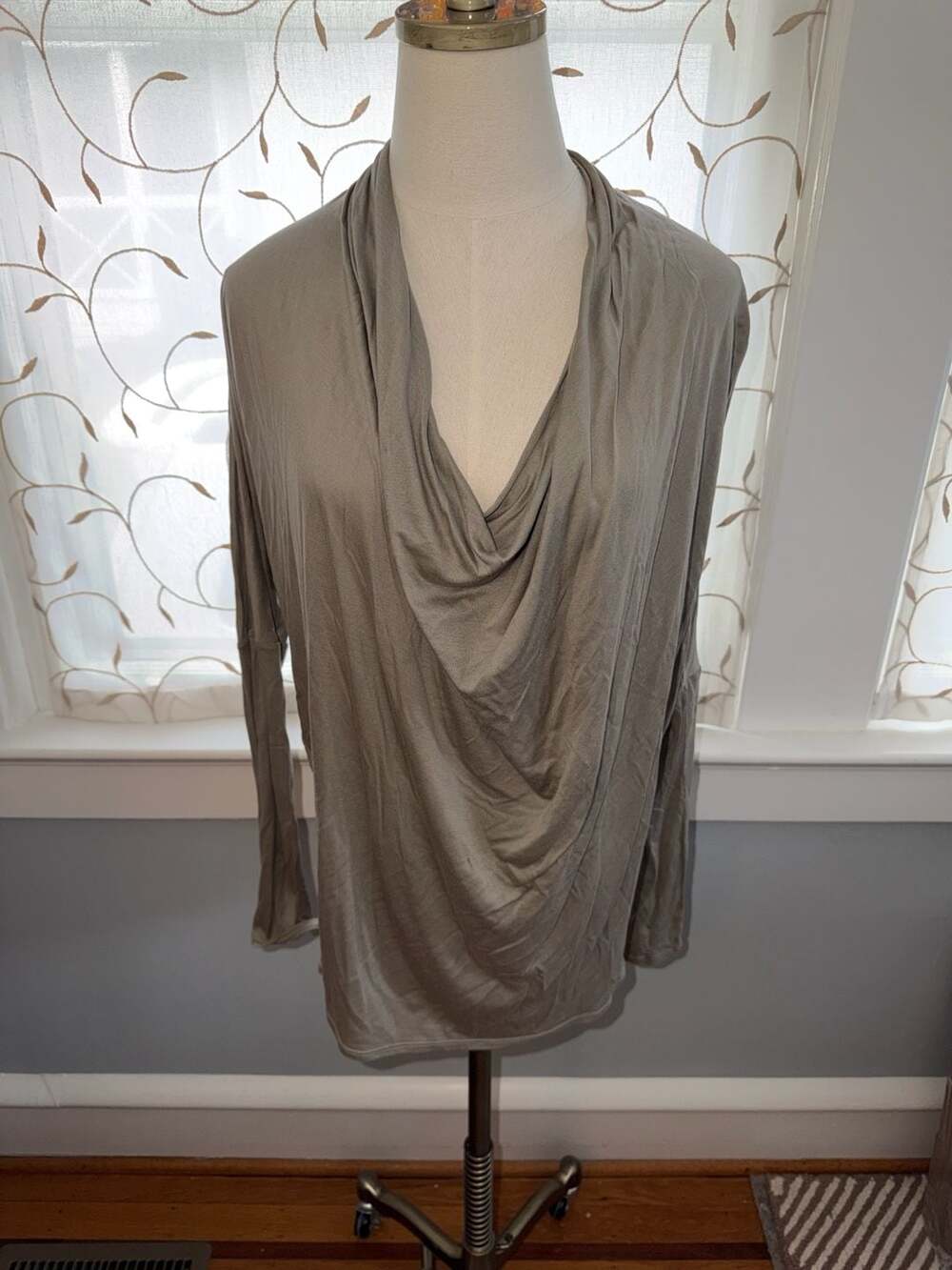 Helmut Lang 100% Modal Draped Cowl Neck Long Sleeve Top Size M